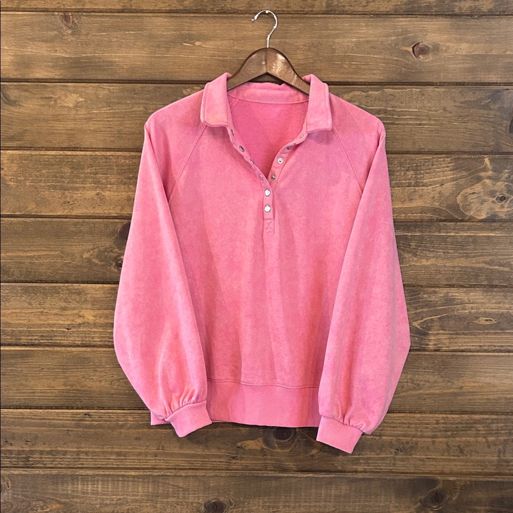 Vibrant Pink Snap-Up Sweatshirt